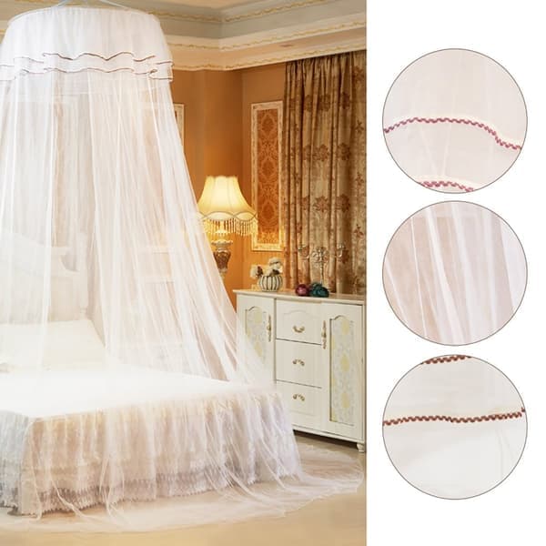 Breathable Round Lace Mosquito Net, Princess Style, Bed Canopy (White)