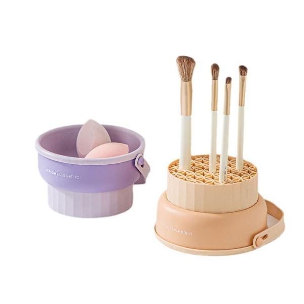 Meikkisiveltimien Puhdistusmatto 3 in 1 Silikoninen Meikkisiveltimien Puhdistuskulho Purple