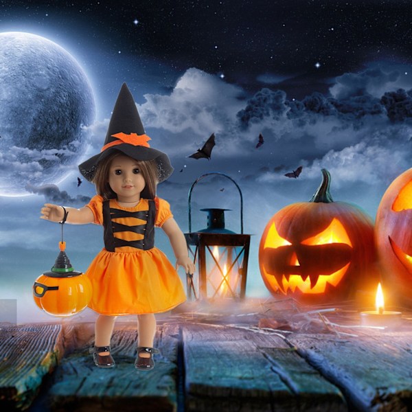 18 Tuuman American Girl Halloween Nuken Uudestisyntynyt Nuket Lelut Kurpitsa Lyhty Valolla Halloween Mekko Festivaalit Lasten Lelut Lahja Keltainen clothes Yellow