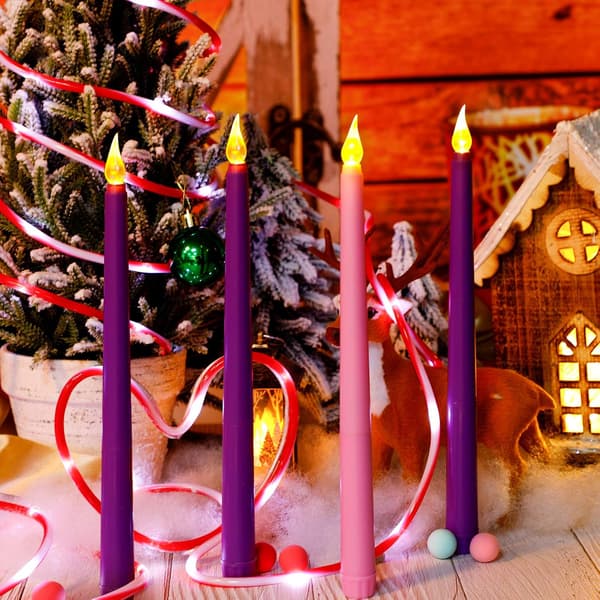 4-delt LED adventslyssett lilla og rosa adventslys
