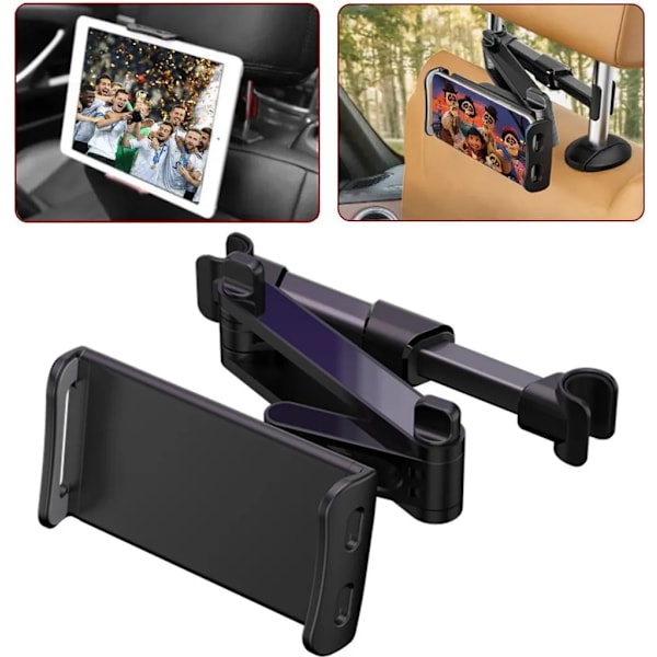 Foldbar bil nakkestøtte telefon/iPad holder 360° drejelig