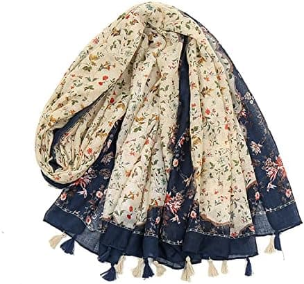 Boho-sjal for kvinner Lett blomstertrykt sjal Høst Vinter Mote Frynset sjal