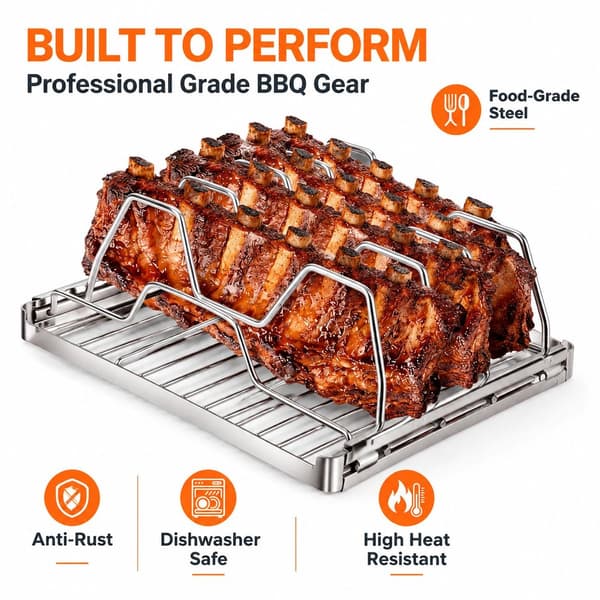BBQ Ribs-ställ Grillhållare Ugnssäker Köttribbställ Återanvändbart grillgaller