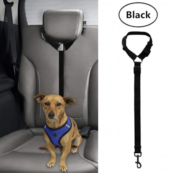 Hundbälte för bil, justerbar hundsele, bilbälte, husdjurskoppel Black Svart
