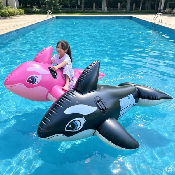 PVC oppustelig sort hval, delfin pool dyreridelegetøj, pink [Dimensions]: 193*119*80CM
