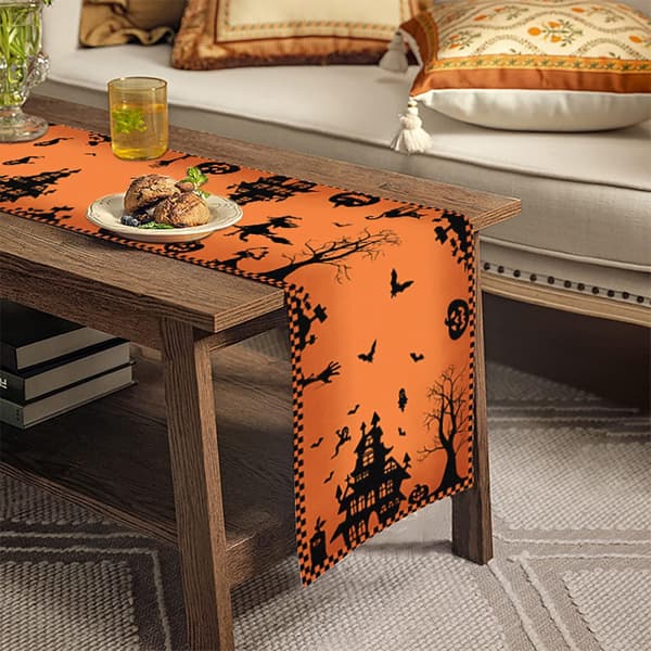 Halloween bordløper gresskar slott print hjem spisestue bord dekorasjon duk