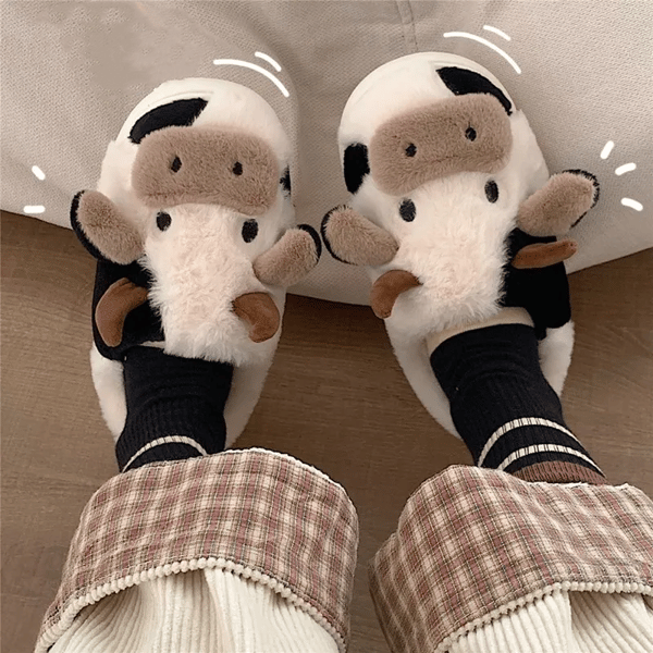 KZQ-Søde dyretøfler kvinder Fluffy vintervarme tøfler sort black 40-41(fit for39-40)