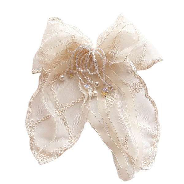 Ny retro fransk spetsrosett femstjärnig pärlförsedd tofsar söt superfe-rosett hårklämma hårprydnader huvudbonad Small flower ribbon