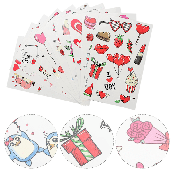 20 Ark Kroppsstickers Alla Hjärtans Dag Falska Kärleksstickers Söta Kärleksstickers för Ansiktet