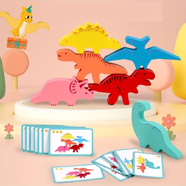 Dinosaur Stacking Spil, Sjovt Interaktivt Træklods Balance Tårn til Bordleg Dinosaur Stacking Toy