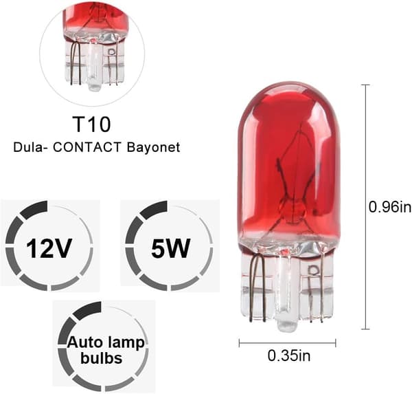 Rød - T10 W5W Miniature Standard Halogenpære 194168501 DRL Corne