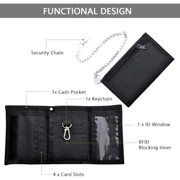 Slank børnepung med kæde og lynlås - Sort