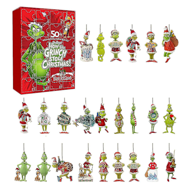 Adventskalender 2024 Gränsöverskridande Ny Grinch Jul Överraskningsbox Grönhårigt Monster 24-dagars Halloween Nedräkningskalender Överraskningsbox B