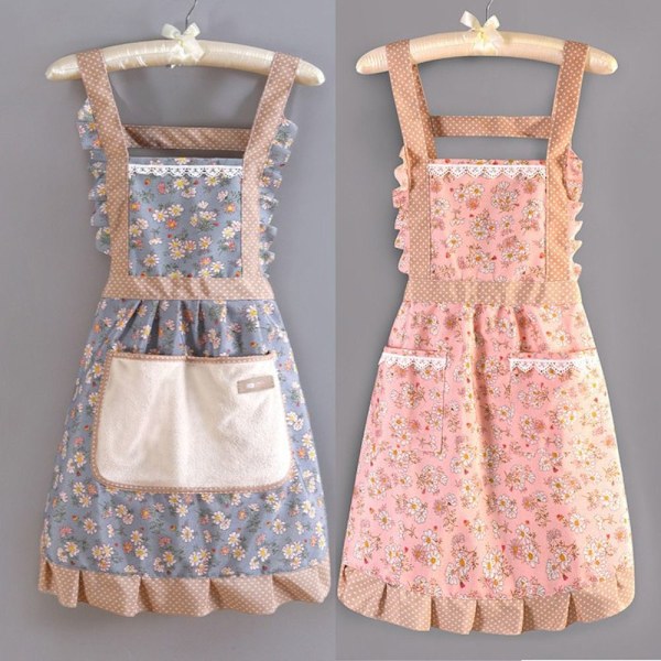 Förkläden Prinsessförkläde BLÅ ENFÄRGAD FICKA ENFÄRGAD blå blue ordinary pocket-ordinary pocket