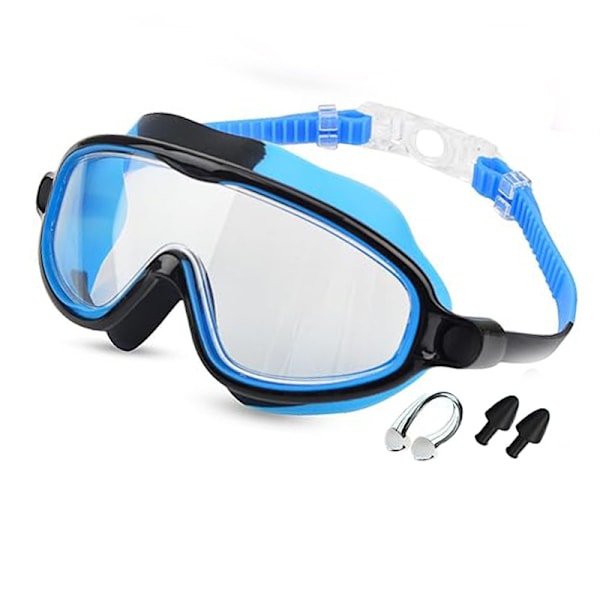 Barns simglasögon pojkar och flickor simning HD vattentäta och imskyddade stora simglasögon dykglasögon professionella glasögon Camouflage blue transparent