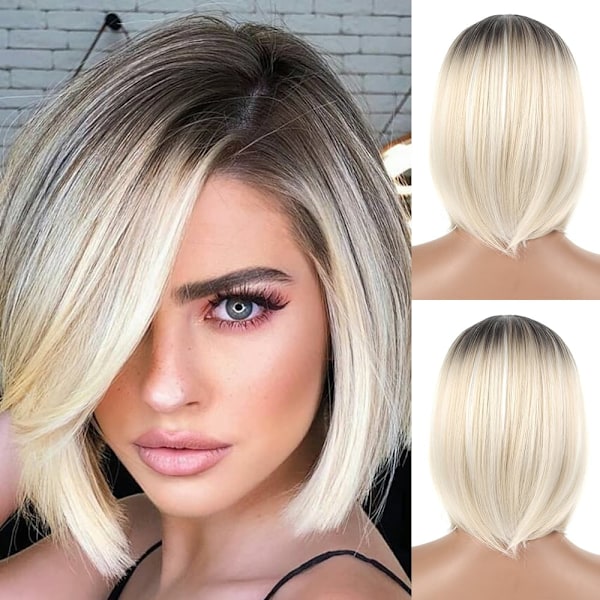 Dame Medium Lengde Lys Blond Medium Lengde Parykk{F2}