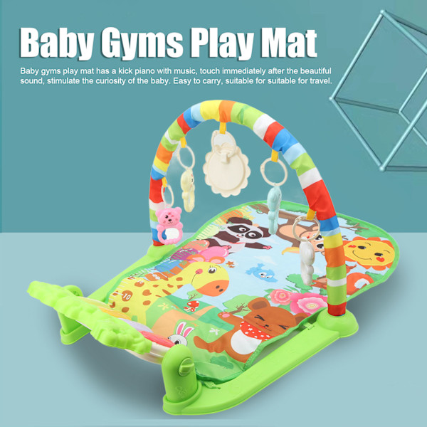 Musikalsk Baby Gym Legemåtte Batteridrevet Musikalsk Aktivitets Baby Leg Piano Gym til Baby Nyfødt Tumling Spædbarn Grøn