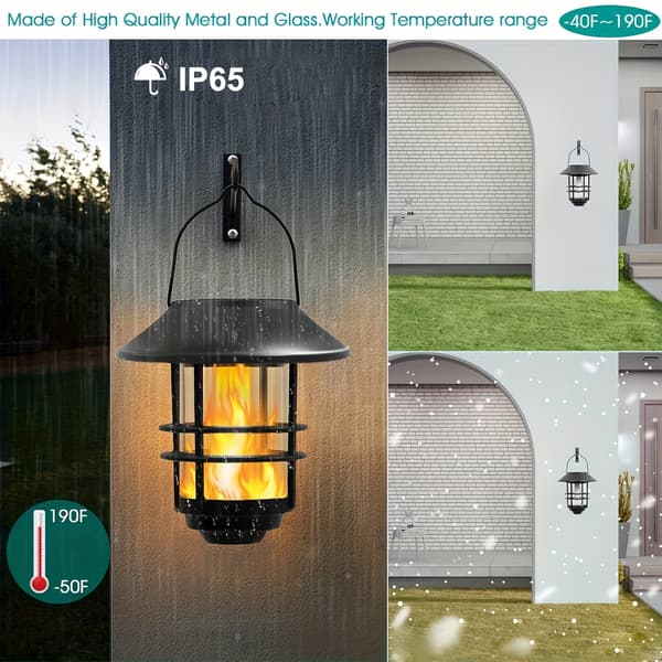 Utomhuslyktor, Sollampor, Hängande Lampor, Utomhusbelysning, Solarflammlyktor, Smidesjärnlyktor, IP65 Utomhusvandring 2pcs