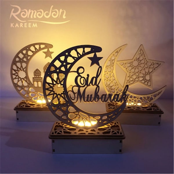 LED Puinen Laatta Kuu Tähti EID MUBARAK Eid Mubarak