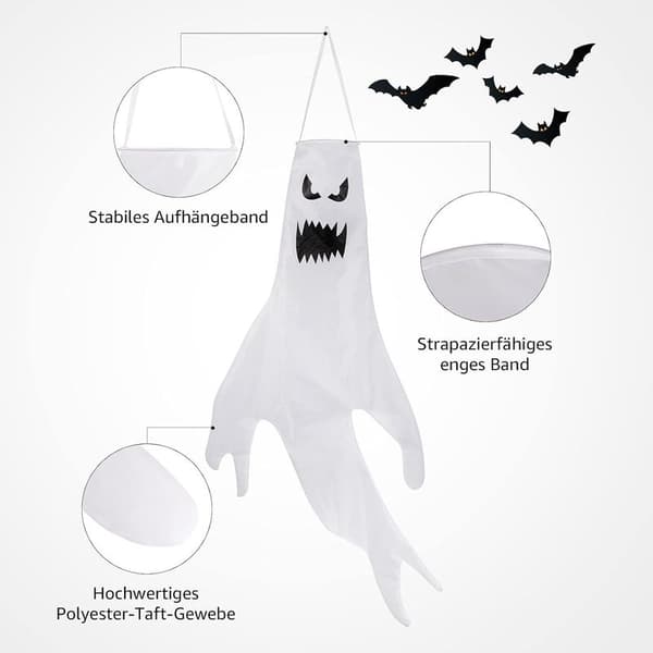 Halloween skrekkdekorasjon, 1,2 m Halloween spøkelsesdekorasjon med LED-lys