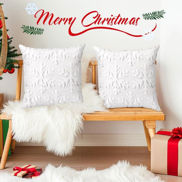Juleputetrekk Snøfnugg Juledekor for Sofa Soverom Hvit 45x45 cm 2-pakning
