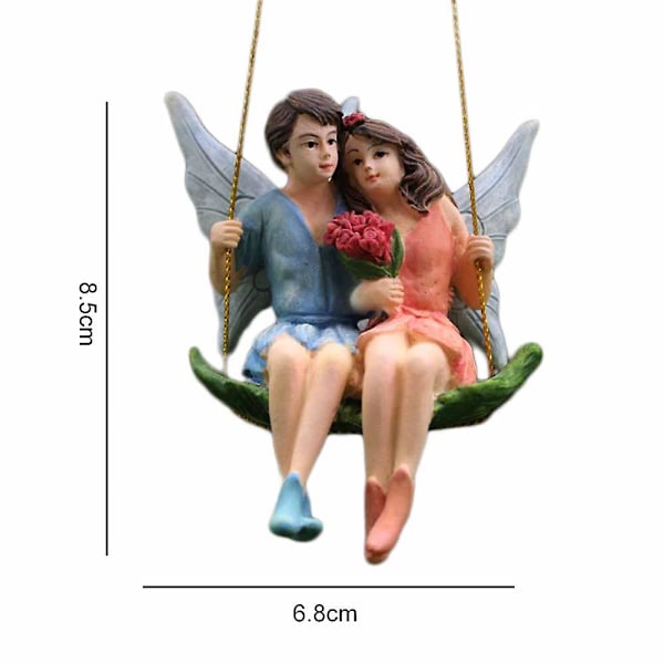 pc par miniature blomsterfe og gynge, fe have dekoration, par af fe figurer, fe have dekoration