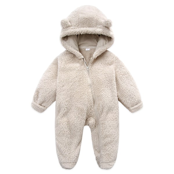(Beige) Nyfødt Onesie Hættetrøje Fleece Onesie Langærmet Onesie Overtøjssæt