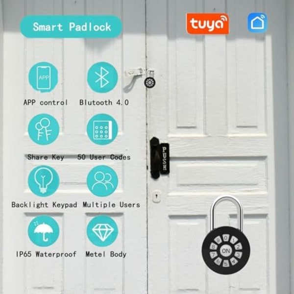 Udendørs Lås, Bluetooth Lille Hængelås med Kode, Genopladelig App-styret Kombinationslås Vejrbestandig Kode{hh]