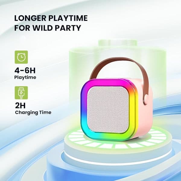 Mini Karaoke Machine for Kids Adults, Portable Bluetooth Speaker with 2 Wireless Microphones, Birthday Party Singing Toy Gift Off-White Off-white