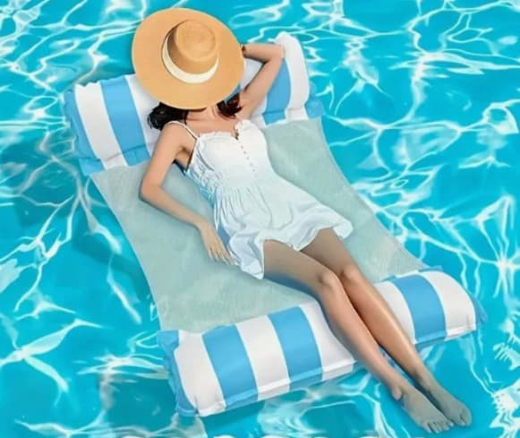 PVC oppustelig dobbelt rørnet flydende pool-liggestol, foldbar Deep Blue 127*70cm