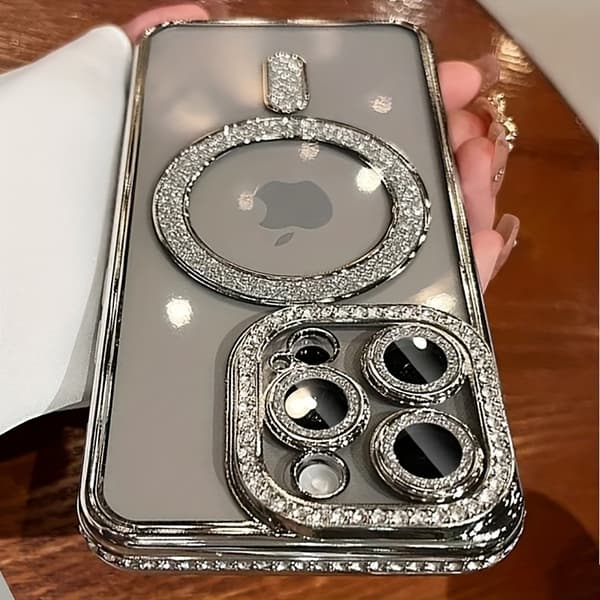 Ny Stil Magnetiskt Mobilskal med Strass för iPhone 16 15 14 13 12 11 Plus Pro Max Black IPhone 16 Pro Max