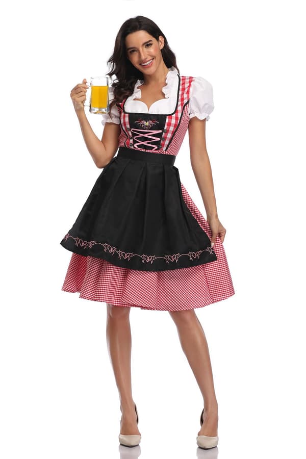 Dirndlklänning i etnisk stil - Ölfestivaldräkt och underklädesset för kvinnor 0302 Black S=34