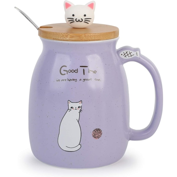 Morgenmadskrus Gave til Venner Kat Kaffekrus Kanin Tekop med Låg Ske Purple