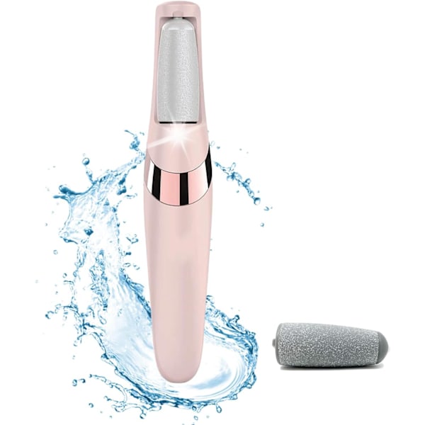 Elektrisk fodfil, USB genopladelig vandtæt hård hudfjerner til fødder med 2 ruller, 2 hastigheder, LED-lys, professionel (pink)