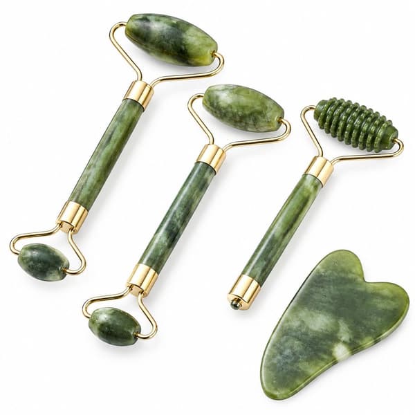Grön Jade Roller och Gua Sha-set - 5 delar naturlig jade-ansiktsroller för ansiktsmassage och lymfdränage