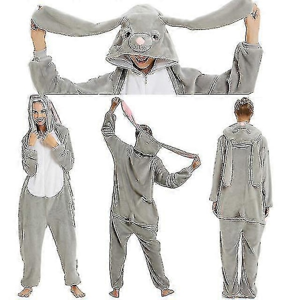 Kaninkostyme med store ører, pyjamas, onesie, Kigurumi, jumpsuit, nattøy, dyrehettegenser for voksne og barn 105