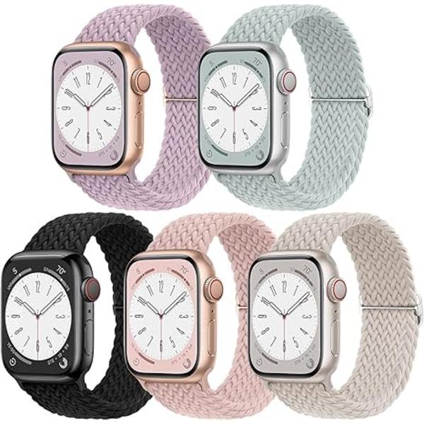 5-pakning flettede, elastiske, justerbare remmer kompatible med Apple Wa{HH}