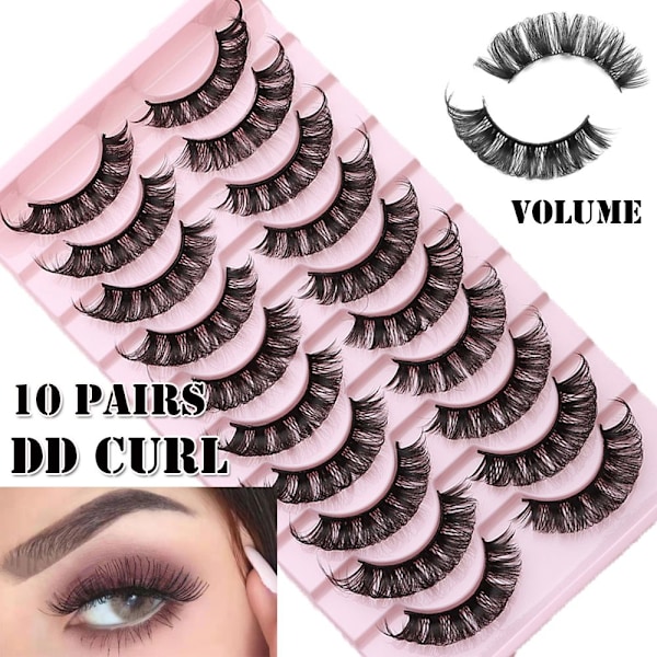 10 par 3D Mink DD Curl Russiske Kunstige Øjenvipper TK02