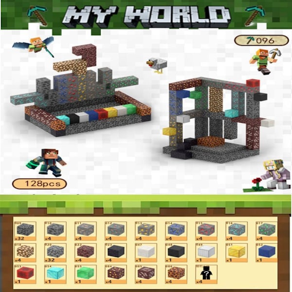 Minecraft rakennuspalikat, sisältäen 128 kuusikulmaista magneettilelua ja 4 hahmoa{HH} Gem Shop