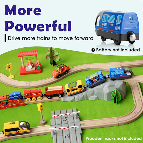 Batteridrevet Lokomotivtog - Togsett Kompatibelt med Thomas, Brio, Chuggington Tog og Trespork (Ikke Inkludert) - Blå