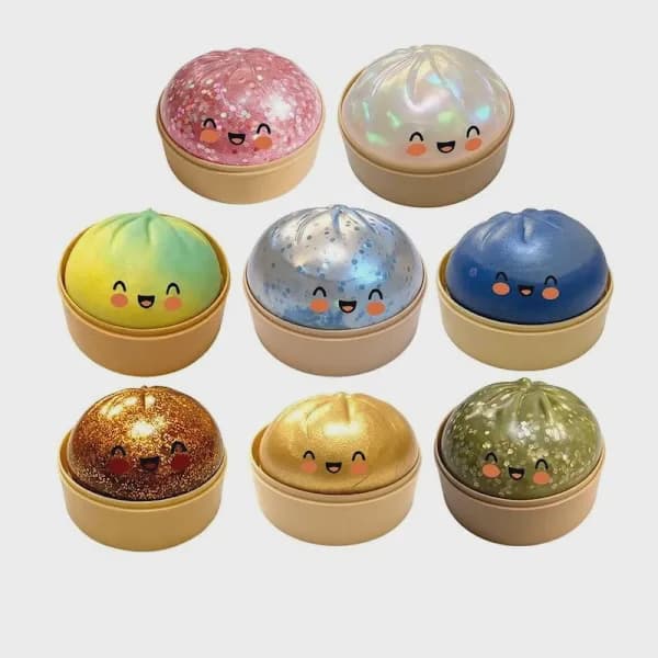 Soft and Fluffy Dumpling-Shaped Stress Balls, 10 cm, Made of Soft Dough, Translucent Pink, 1 Ball Per Pack