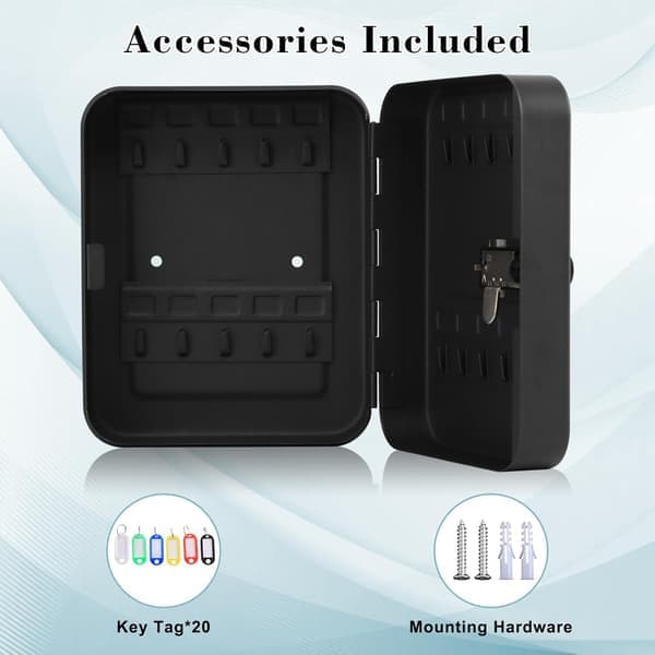 Key Storage Box with 20 Keys and Combination Lock, Wall-Mounted Key Cabinet with Combination Lock, 20 x 16 x 7.5 cm, Black