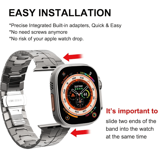 41mm 40mm 38mm Kompatibel med Apple Watch Rem, Herre Armbånd i Rustfrit Stål, Metal Udskiftningsrem, Titanium{hh} 38mm 40mm 41mm