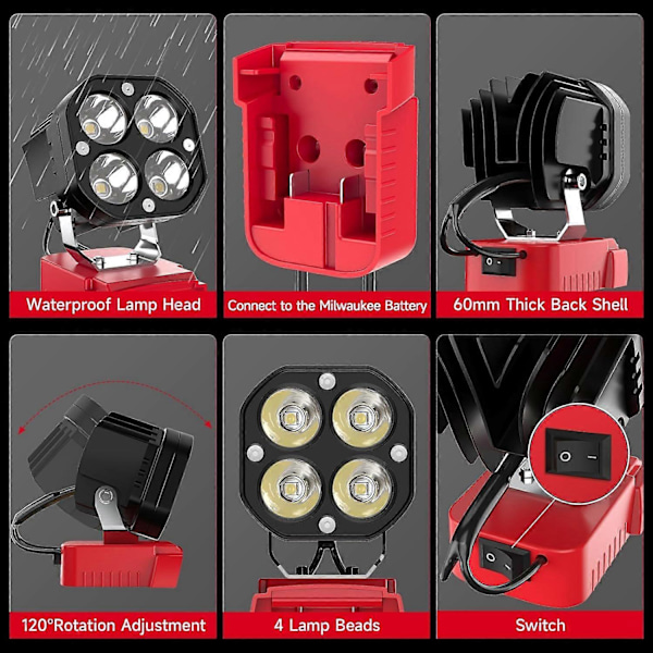 LED arbejdslys til 18V batteri, 40W 6000LM lommelygte, LED belysning, 18V batteridrevet arbejdslys