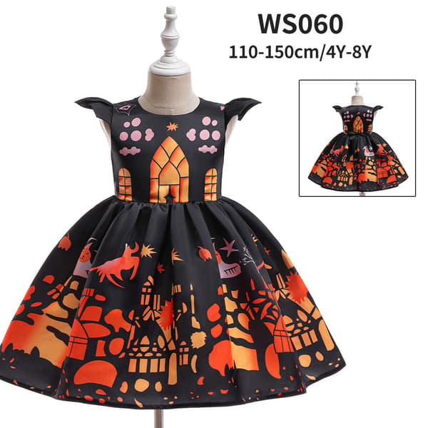 Blomstret Halloweenkjole til piger, prinsessefestkostume XHM02 - Black - with cape 140cm/7Y