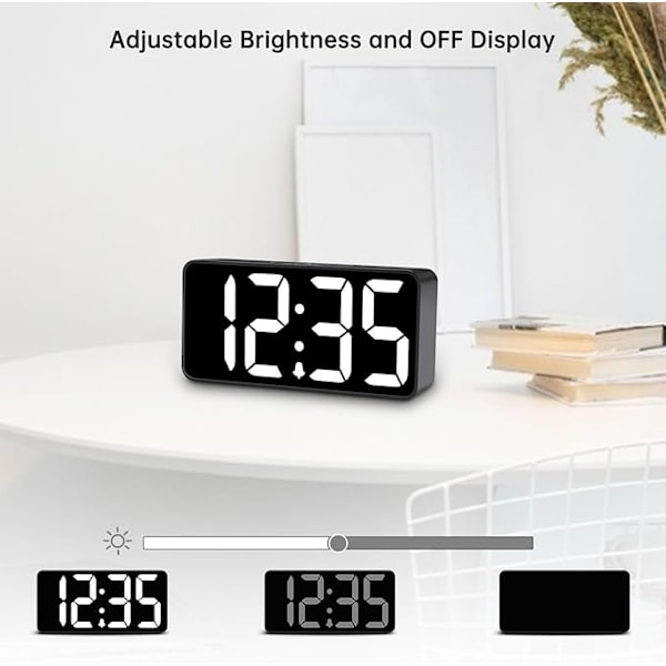 DreamSky Liten Digital Väckarklocka för Sovrum, Stor Tydlig Sifferdisplay med Dimmer för Vardagsrum, USB-C Adapterdriven