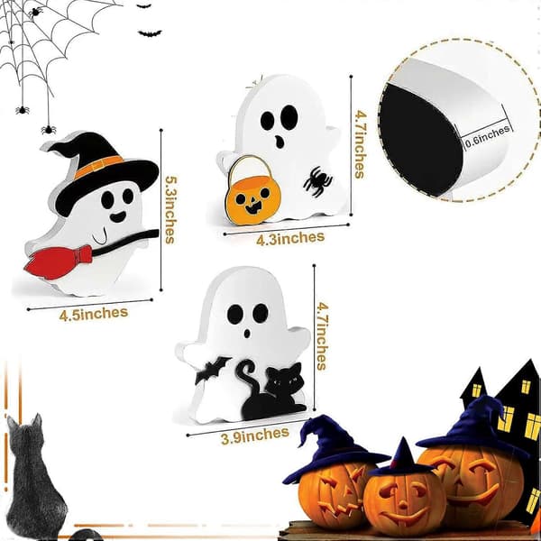 2025 3 stk. Spøgelse Halloween Dekorationer, Træskilte til Indendørs Bordplader til Festgaver