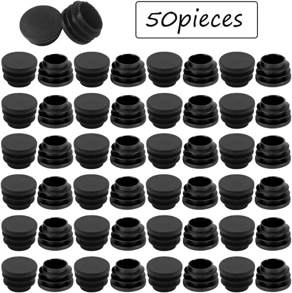 Stolsbensskydd 20mm Runda Plastpluggar För Inom- och Utomhusmöbler Bord och Stol Rörändskydd Svart 50-Pack