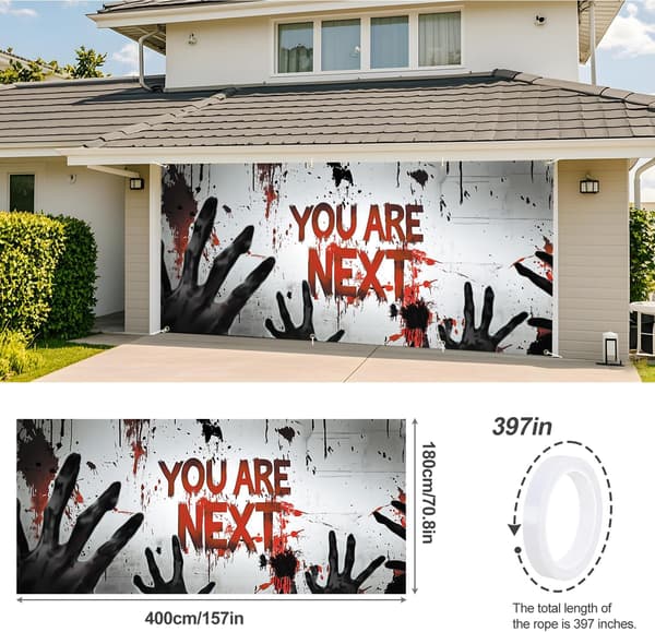 6x13FT Halloween Garageport Banner – Haunted Path with Lanterns Moon & Bats BNM124