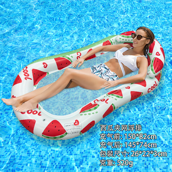 Ny oppblåsbar flytende rad utendørs sammenleggbar ryggstøtte klemme nett flytende seng vann oppblåsbare forsyninger lenestol flytende seng Watermelon net floating raft EU patent CE certification
